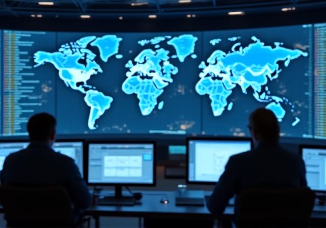 Dispatch operations room with global maps